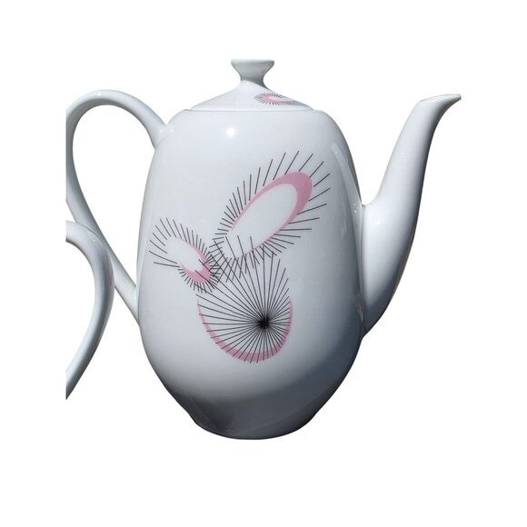 Jean Luce Art Deco Mid Century Teapot Pink/Black Starburst Pattern 1960's - Picture 5 of 5